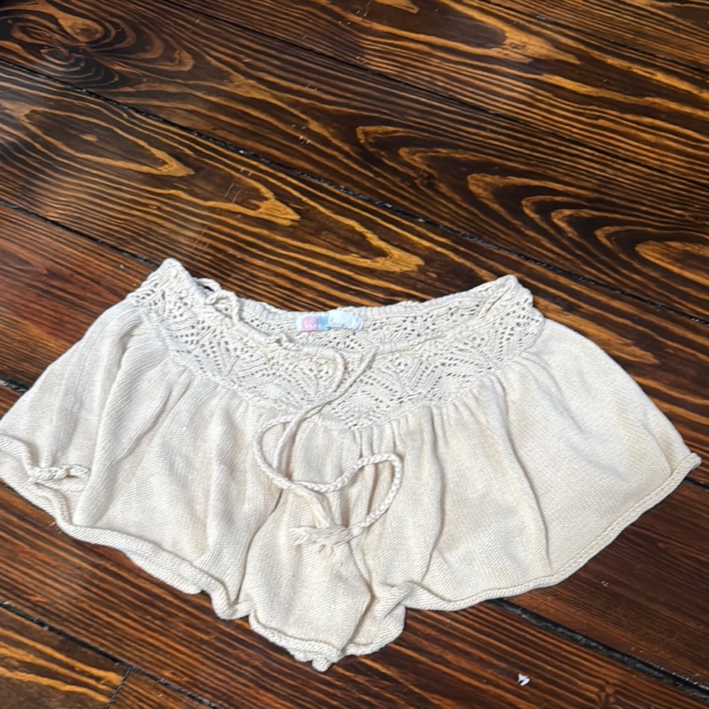Free People High Waist Cream Crochet Shorts